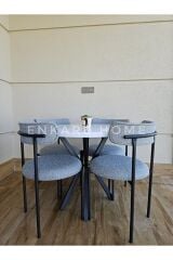 Enkare Elisa Yuvarlak Masa Sandalye Takımı, 4 Kişilik Mdf Yuvarlak Beyaz Mutfak Masası, 4 Adet Gri Sandalye 90*90