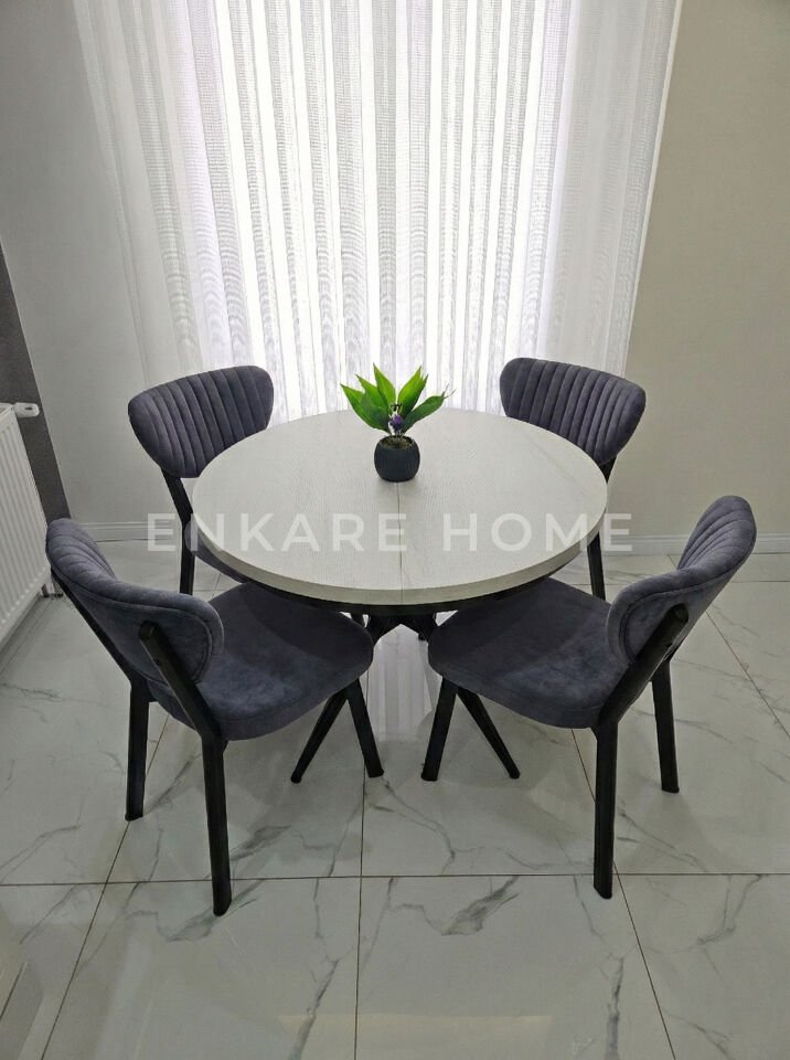 Oliva Masa Papatya Sandalye, Yuvarlak Açılabilir Mdf Masa, Mutfak, Salon Masası | 100x100