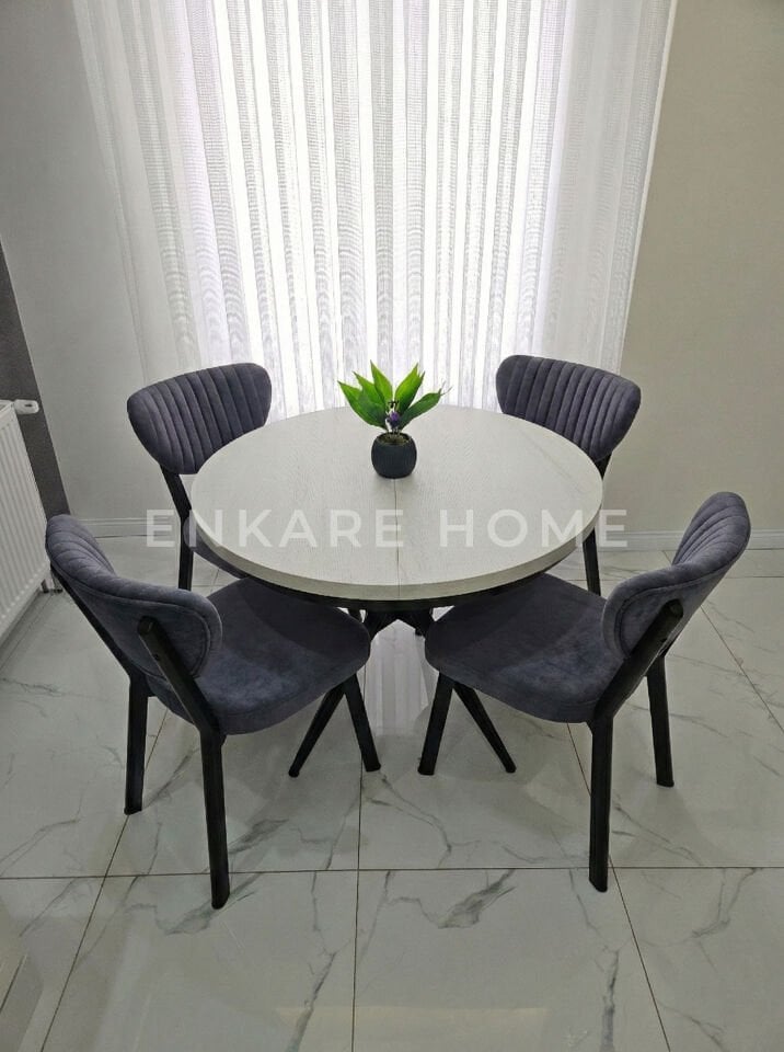 Oliva Masa Papatya Sandalye, Yuvarlak Açılabilir Mdf Masa, Mutfak, Salon Masası | 100x100
