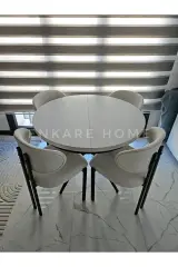 Oliva Masa Badem Sandalye Takımı - Açılabilir Yuvarlak Mdf Masa + 4 Sandalye | Mutfak, Salon 100x100