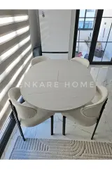 Oliva Masa Badem Sandalye Takımı - Açılabilir Yuvarlak Mdf Masa + 4 Sandalye | Mutfak, Salon 100x100