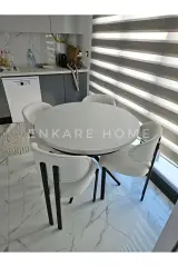 Oliva Masa Badem Sandalye Takımı - Açılabilir Yuvarlak Mdf Masa + 4 Sandalye | Mutfak, Salon 100x100