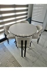 Oliva Masa Badem Sandalye Takımı - Açılabilir Yuvarlak Mdf Masa + 4 Sandalye | Mutfak, Salon 100x100