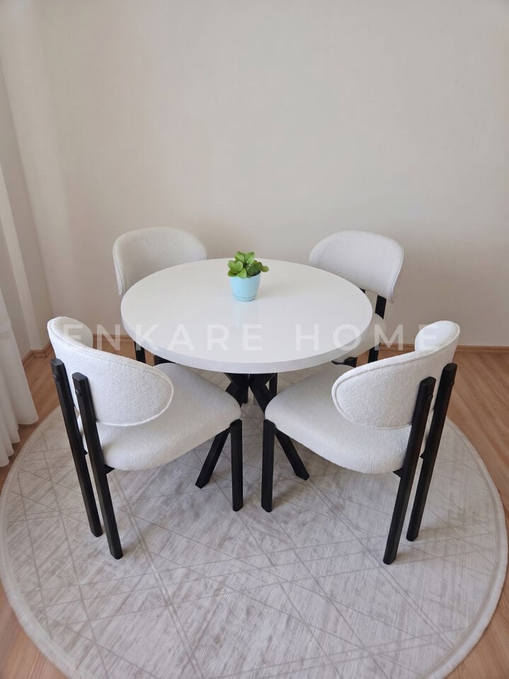 Badem Yuvarlak Masa Sandalye Takımı | Mdf Masa | 90 cm çap