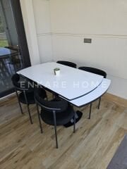 X Ayaklı Gloss Masa & Elisa Sandalye - Siyah Kumaş | 80x130-190 cm | Çift Kanat Açılır | Mutfak Salon