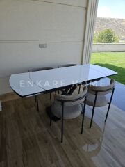 X Ayaklı Gloss Masa & Elisa Sandalye - Kapiçino Kumaş | 80x130-190 cm | Çift Kanat Açılır | Mutfak Salon