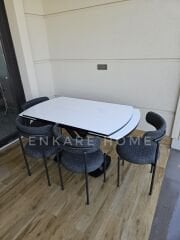 X Ayaklı Gloss Masa & Elisa Sandalye - Antrasit Kumaş | 80x130-190 cm | Çift Kanat Açılır | Mutfak Salon