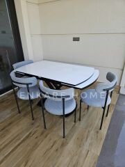 X Ayaklı Gloss Masa & Elisa Sandalye - Gri Kumaş | 80x130-190 cm | Çift Kanat Açılır | Mutfak Salon