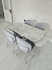 X Ayaklı Gloss Masa & Midye Sandalye Takımı - 80x130-190 | Çift Kanat Açılır | Salon ve Mutfak Masası