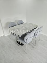 X Ayaklı Gloss Masa & Midye Sandalye Takımı - 80x130-190 | Çift Kanat Açılır | Salon ve Mutfak Masası