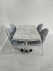 X Ayaklı Gloss Masa & Midye Sandalye - 80x130-190 | Çift Kanat Açılır | Salon ve Mutfak Masa Sandalye Takımı