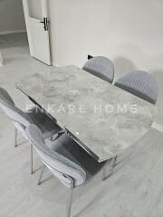 X Ayaklı Gloss Masa & Midye Sandalye Takımı - 80x130-190 | Çift Kanat Açılır | Salon ve Mutfak Masası