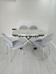 X Ayaklı Gloss Masa & Midye Sandalye Takımı - 80x130-190 | Çift Kanat Açılır | Salon ve Mutfak Masası