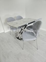 X Ayaklı Gloss Masa & Midye Sandalye Takımı - 80x130-190 | Çift Kanat Açılır | Salon ve Mutfak Masası