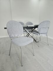 X Ayaklı Gloss Masa & Midye Sandalye Takımı - 80x130-190 | Çift Kanat Açılır | Salon ve Mutfak Masası