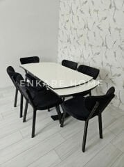 X Ayaklı Gloss Masa & Papatya Sandalye | 6 Kişilik Masa Sandalye Takımı | Siyah