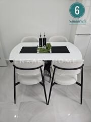 X Ayaklı Gloss Masa & Sera Sandalye Takımı | Açılır Mdf Masa + 6 Sandalye | 80x130-190 |Mutfak Salon