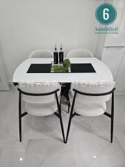 X Ayaklı Gloss Masa & Sera Sandalye Takımı | Açılır Mdf Masa + 6 Sandalye | 80x130-190 |Mutfak Salon