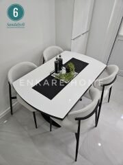 X Ayaklı Gloss Masa & Sera Sandalye Takımı | Açılır Mdf Masa + 6 Sandalye | 80x130-190 |Mutfak Salon