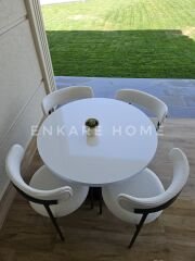 Sur Yuvarlak Masa ve 4 Adet Elisa Teddy Sandalye - 90 cm MDF Sütun Mantar Ayaklı Bohem Mutfak Takımı