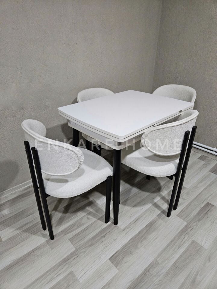 Küçük Mdf Masa & Badem Sandalye | 68x90-120  | Açılabilir Mutfak Masa Sandalye Takımı