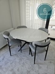 Oliva Masa Polo Sandalye Takımı | Açılabilir Yuvarlak Mdf Masa + 6 Adet Sandalye | 100x100