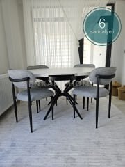 Oliva Masa Polo Sandalye Takımı | Açılabilir Yuvarlak Mdf Masa + 6 Adet Sandalye | 100x100