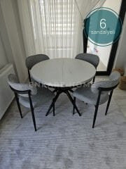 Oliva Masa Polo Sandalye Takımı | Açılabilir Yuvarlak Mdf Masa + 6 Adet Sandalye | 100x100