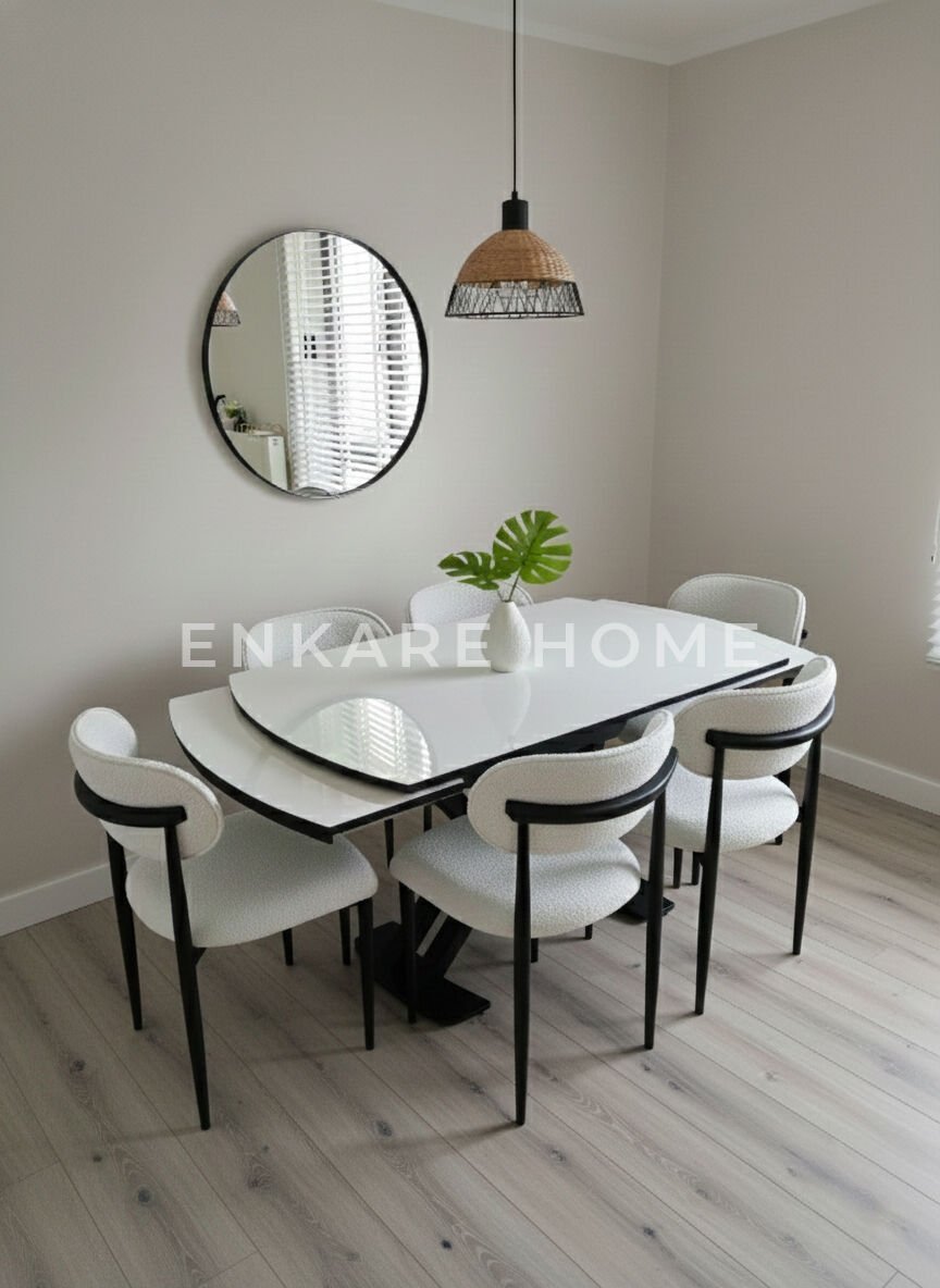 X Ayaklı Gloss Masa ve Polo Sandalye Takımı - Çift Açılır High Gloss Mutfak Masası (80x130 - 190 cm)