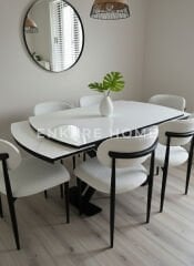 X Ayaklı Gloss Masa ve Polo Sandalye Takımı - Çift Açılır High Gloss Mutfak Masası (80x130 - 190 cm)