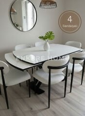 X Ayaklı Gloss Masa ve Polo Sandalye Takımı - Masa + 4 Sandalye - Çift Açılır High Gloss Mutfak Masası (80x130 - 190 cm)