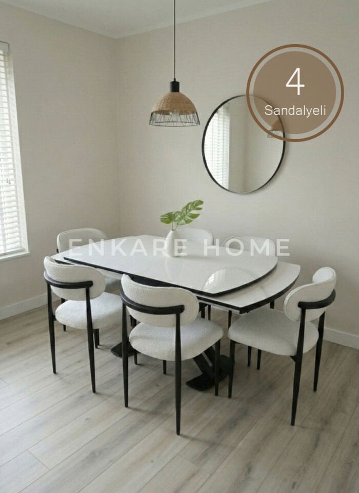 X Ayaklı Gloss Masa ve Polo Sandalye Takımı - Masa + 4 Sandalye - Çift Açılır Mutfak Masa Sandalye Takımı