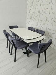 X Ayaklı Gloss Masa & Papatya Sandalye | 6 Kişilik Mutfak Masa Sandalye Takımı - Gri