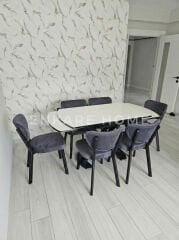 X Ayaklı Gloss Masa & Papatya Sandalye | 6 Kişilik Mutfak Masa Sandalye Takımı - Gri