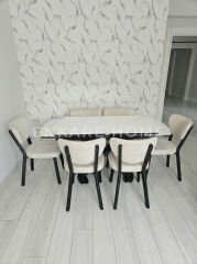 X Ayaklı Gloss Masa & Papatya Sandalye | 6 Kişilik Mutfak Masa Sandalye Takımı - Krem