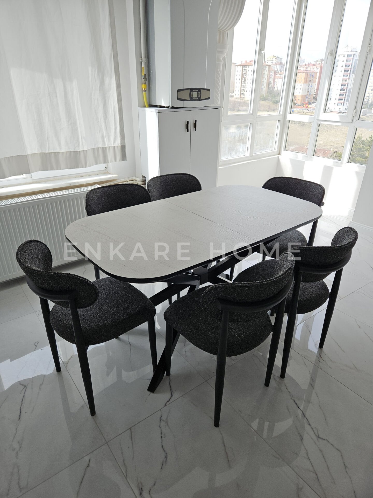 Frida Masa & Polo Sandalye | 6 Kişilik Salon ve Mutfak Masa Sandalye Takımı | 80x150-190