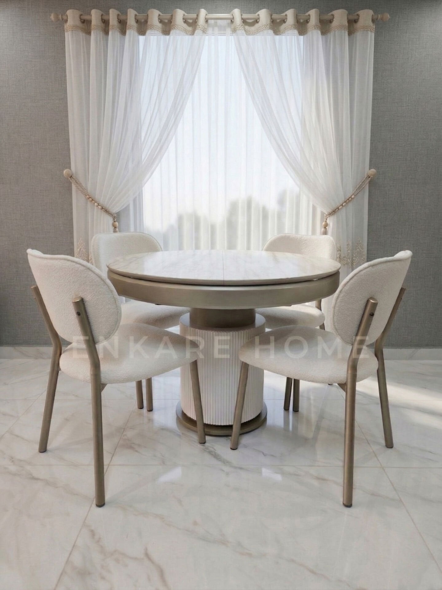 Sahra Masa Sandalye Takımı | Yuvarlak Açılabilir Bohem Masa Takımı | 100x100-135