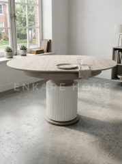 Sahra Masa - Traverten Desenli Açılır Yuvarlak Masa 100x100