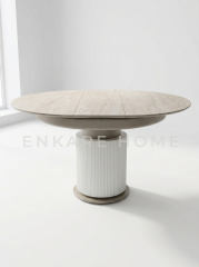 Sahra Masa - Traverten Desenli Açılır Yuvarlak Masa 100x100