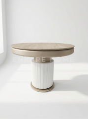 Sahra Masa - Traverten Desenli Açılır Yuvarlak Masa 100x100