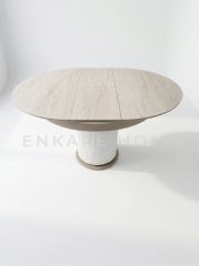 Sahra Masa - Traverten Desenli Açılır Yuvarlak Masa 100x100