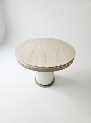 Sahra Masa - Traverten Desenli Açılır Yuvarlak Masa 100x100