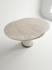 Sahra Masa - Traverten Desenli Açılır Yuvarlak Masa 100x100