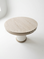 Sahra Masa - Traverten Desenli Açılır Yuvarlak Masa 100x100