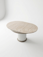 Sahra Masa - Traverten Desenli Açılır Yuvarlak Masa 100x100