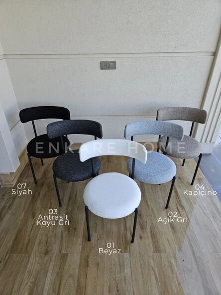 Nero Masa & Badem Sandalye 4 Kişilik Yemek Masası Takımı Beyaz Teddy Kumaş