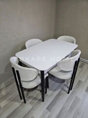 Nero Masa & Badem Sandalye 4 Kişilik Yemek Masası Takımı Beyaz Teddy Kumaş