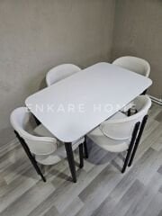 Nero Masa & Badem Sandalye 4 Kişilik Yemek Masası Takımı Beyaz Teddy Kumaş