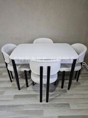 Nero Masa & Badem Sandalye 4 Kişilik Yemek Masası Takımı Beyaz Teddy Kumaş