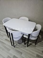 Nero Masa & Badem Sandalye 4 Kişilik Yemek Masası Takımı Beyaz Teddy Kumaş